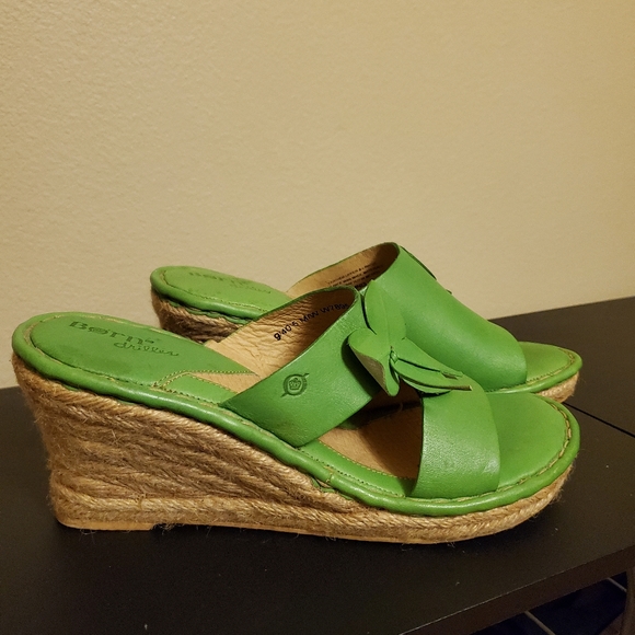 Born Shoes - BORN lime green designer wedge leather espadrilles